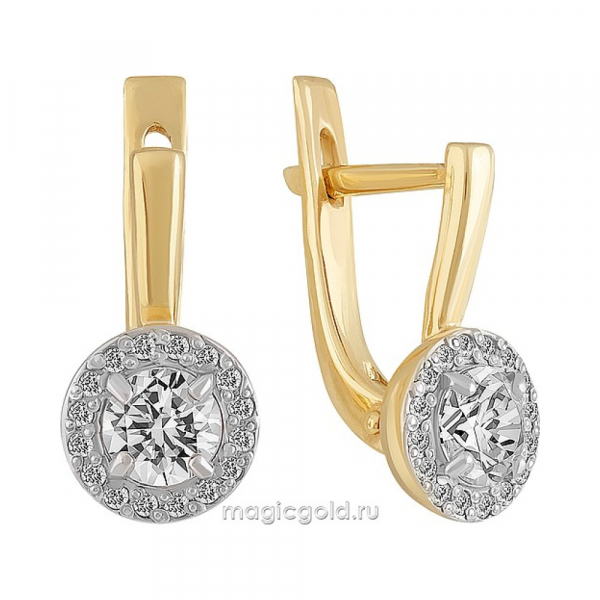 Золотые серьги с бриллиантом № 116823