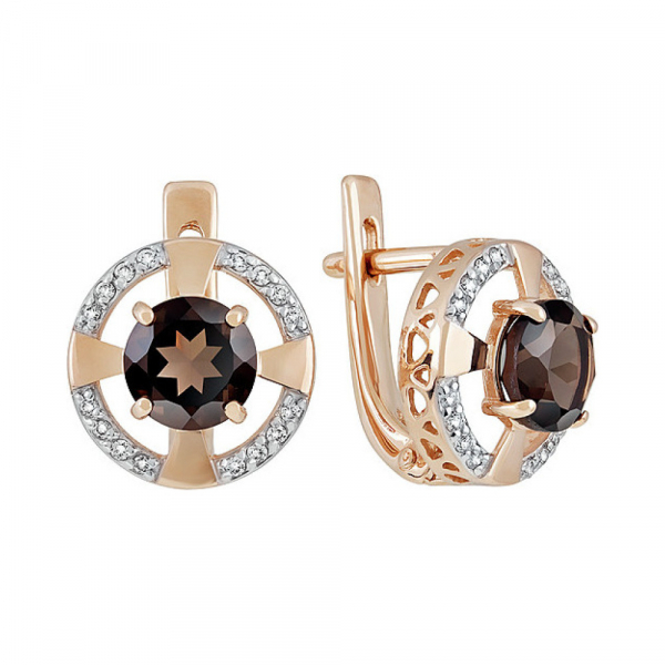 Золотые серьги с раухтопазом и фианитом № 134863