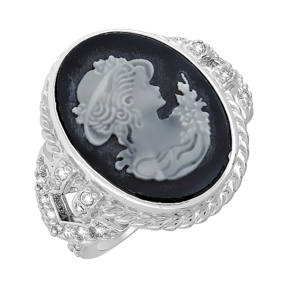 Серебряное кольцо с имитац. карбона и фианитом № 83485