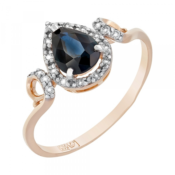 Золотое кольцо с бриллиантом и сапфиром № 116775