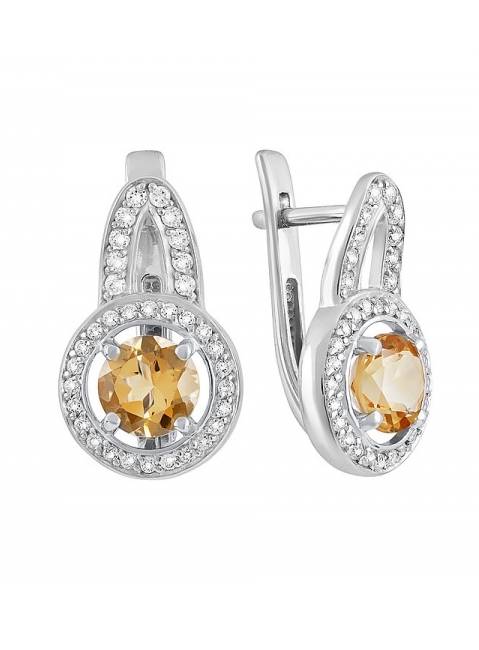 Серебряные серьги с цитрином и фианитом № 133435