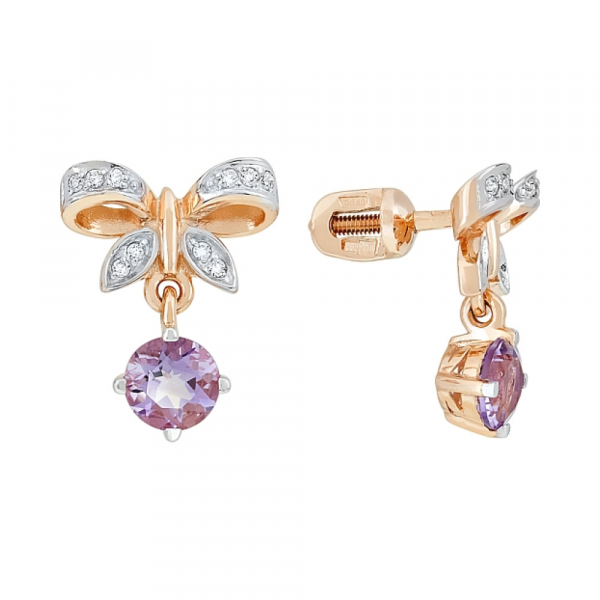 Пуссеты с аметистом и фианитом № 112590