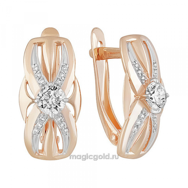 Золотые серьги с кристаллом swarovski и фианитом № 160261