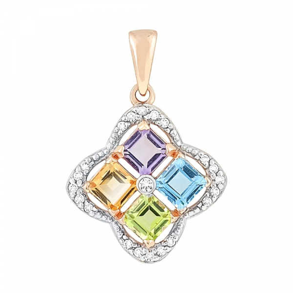 Золотая подвеска с полудрагоценными вставками и фианитом № 113125