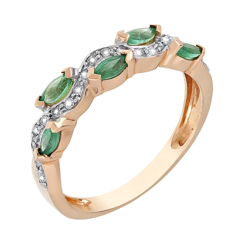 Золотое кольцо с бриллиантом и изумрудом № 63768