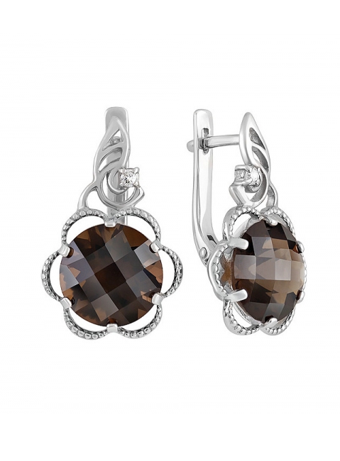 Серебряные серьги с раухтопазом и фианитом № 132148