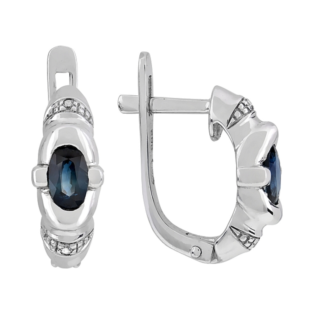 Золотые серьги с бриллиантом и сапфиром № 101966