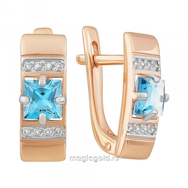Золотые серьги с топазом и фианитом № 163588
