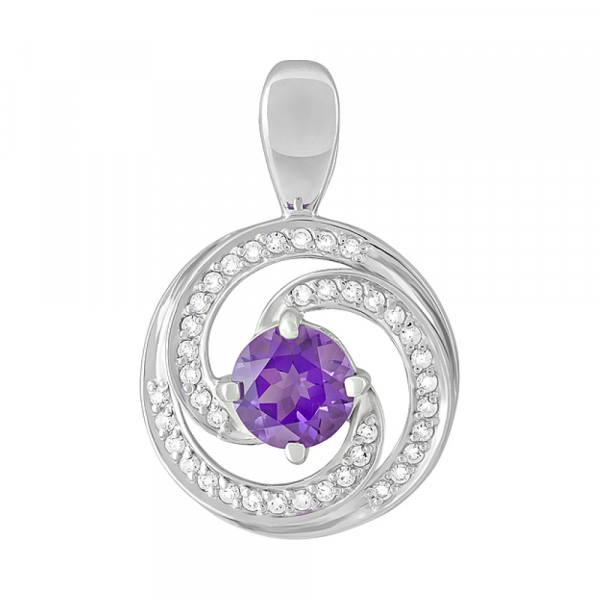 Серебряная подвеска с аметистом и фианитом № 123214