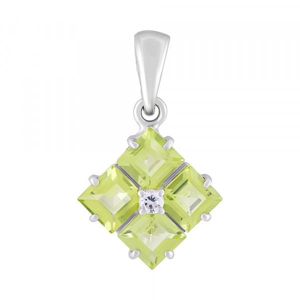 Серебряная подвеска с хризолитом и фианитом № 123254