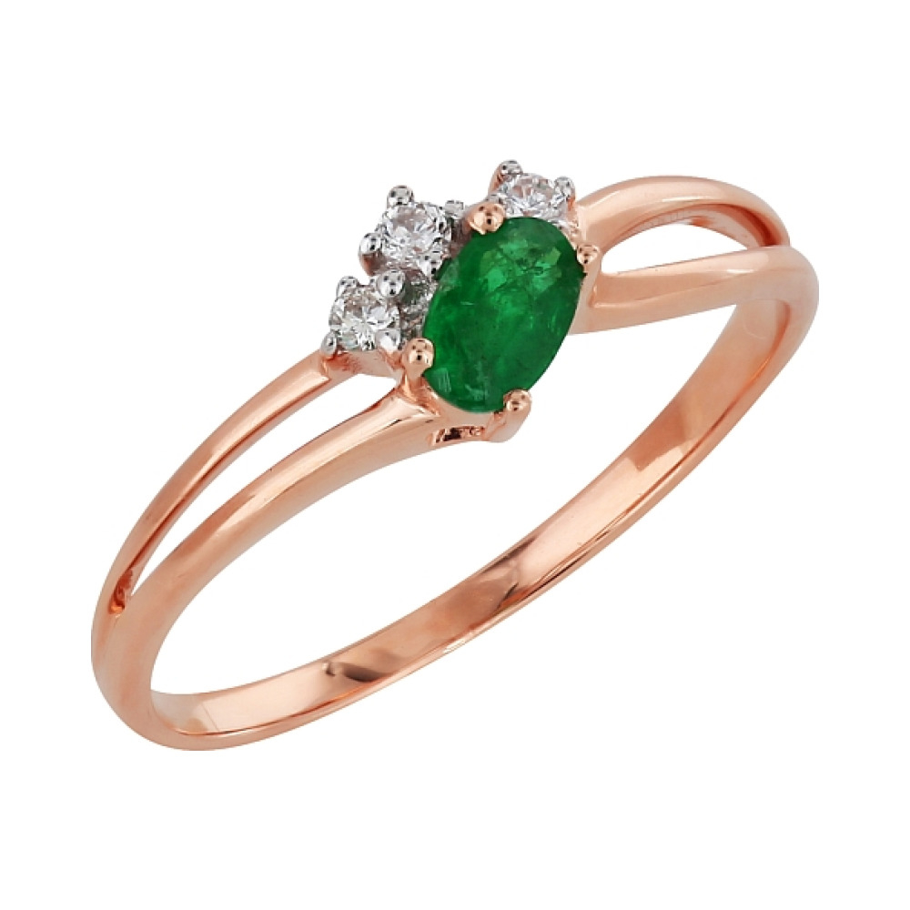 Золотое кольцо с бриллиантом и изумрудом № 99203