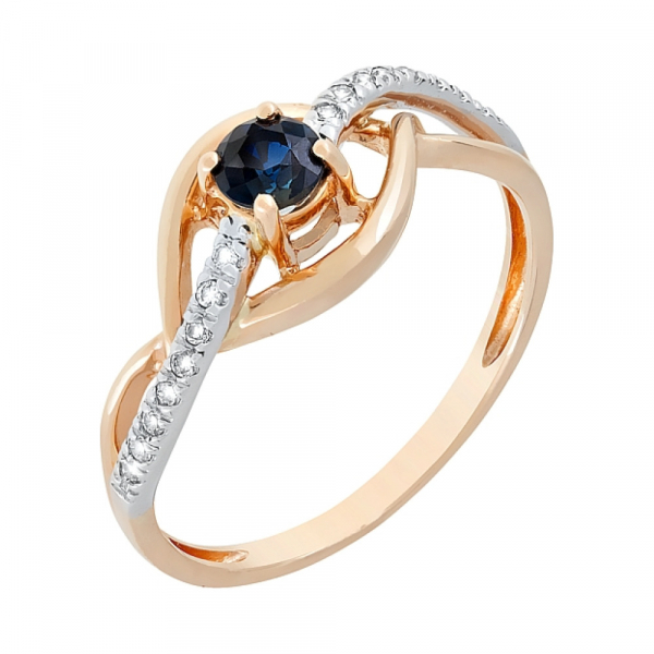 Золотое кольцо с бриллиантом и сапфиром № 99223