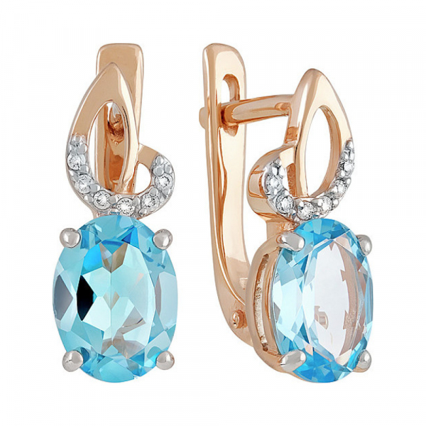 Золотые серьги с топазом и фианитом № 135565