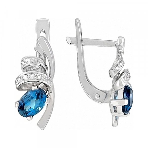 Золотые серьги с топазом и фианитом № 115508