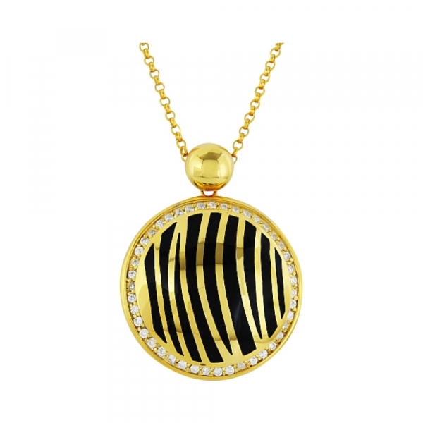 Серебряное колье с фианитом и каучуком золот. покрытием № 99415