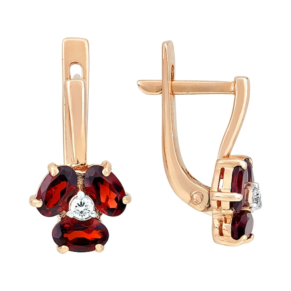 Золотые серьги с гранатом и фианитом № 115154