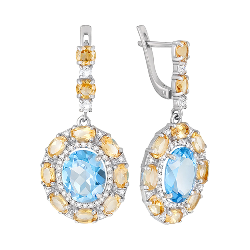 Серебряные серьги с полудрагоценными  вставками и фианитом № 126931