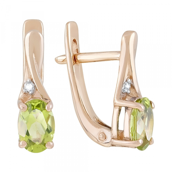 Золотые серьги с хризолитом и фианитом № 120999