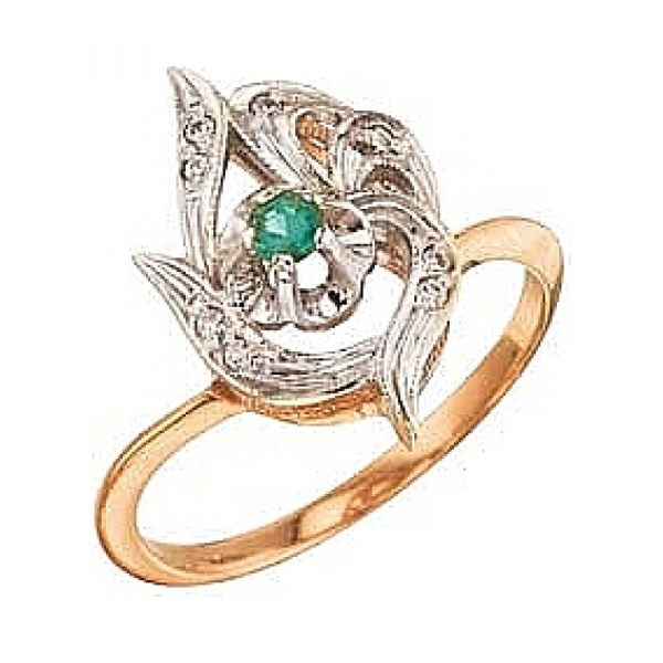 Золотое кольцо с бриллиантом и изумрудом № 29596