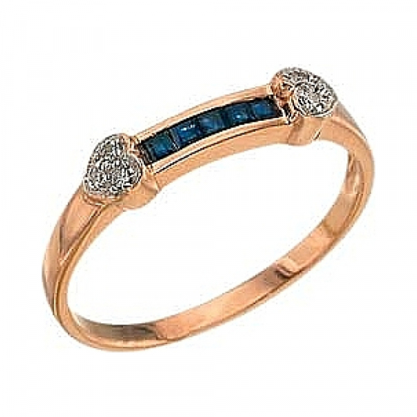 Золотое кольцо с бриллиантом и сапфиром № 3189