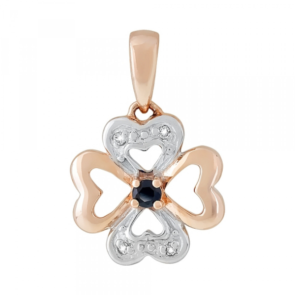 Золотая подвеска с бриллиантом и чёрным сапфиром № 96105