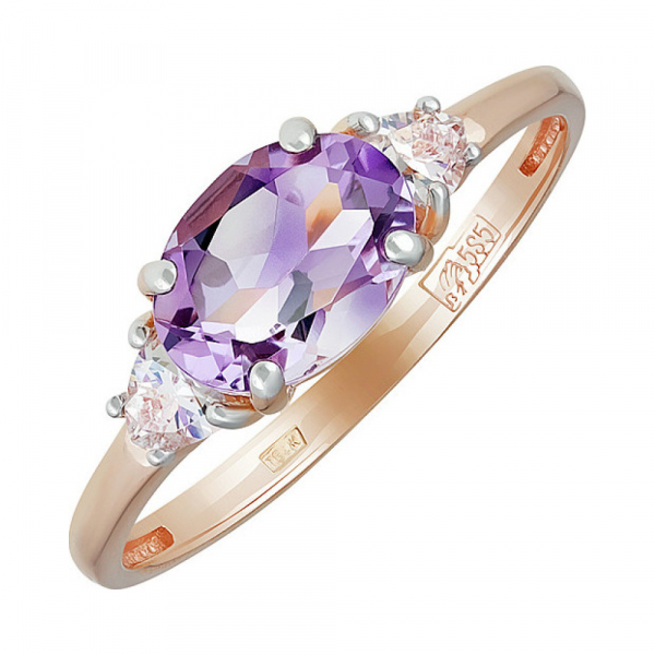 Золотое кольцо с аметистом и фианитом № 135087