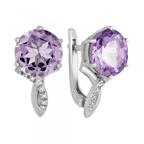 Серебряные серьги с аметистом и фианитом № 133116