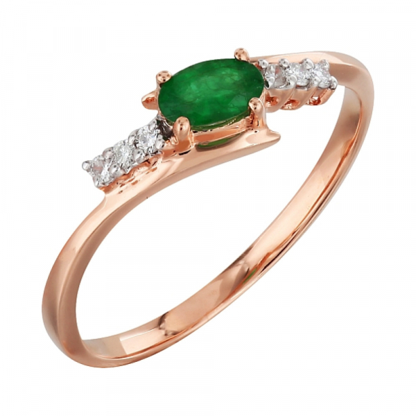 Золотое кольцо с бриллиантом и изумрудом № 99113