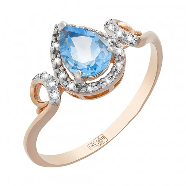 Золотое кольцо с топазом и фианитом № 116256