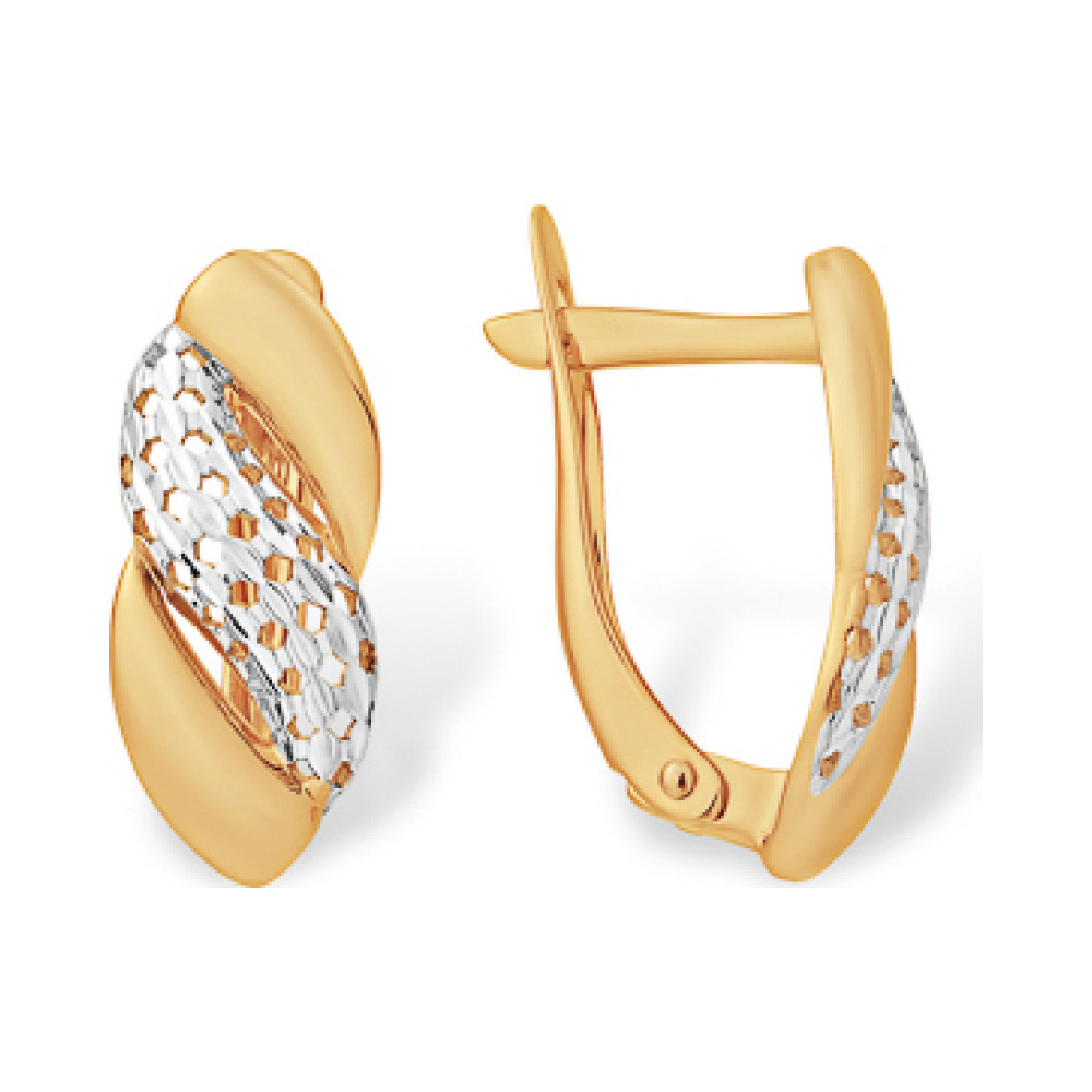 Золотые серьги без камня с алмазкой № 163191