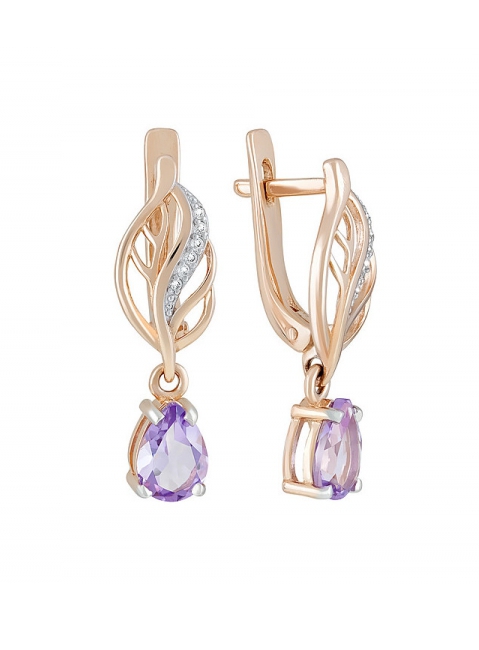 Золотые серьги с аметистом и фианитом № 121111