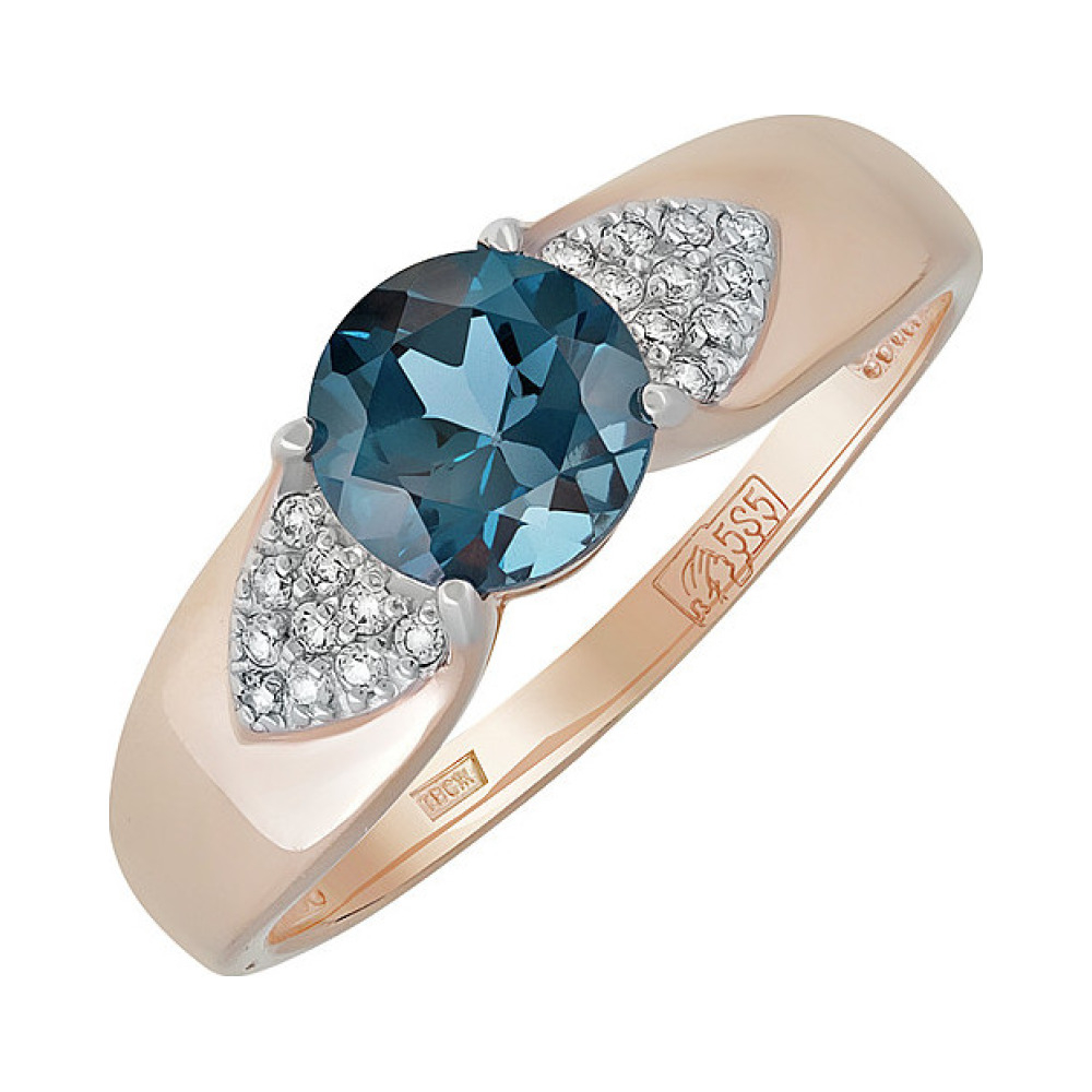 Золотое кольцо с топазом и фианитом № 138123