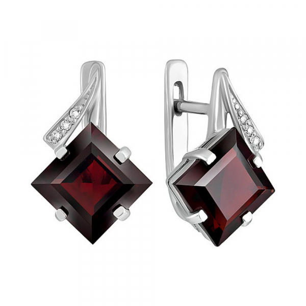 Серебряные серьги с гранатом и фианитом № 132772