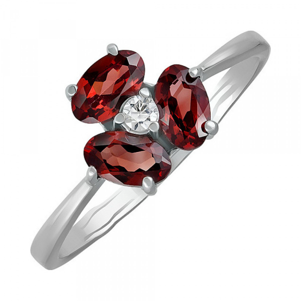 Серебряное кольцо с гранатом и фианитом № 132763