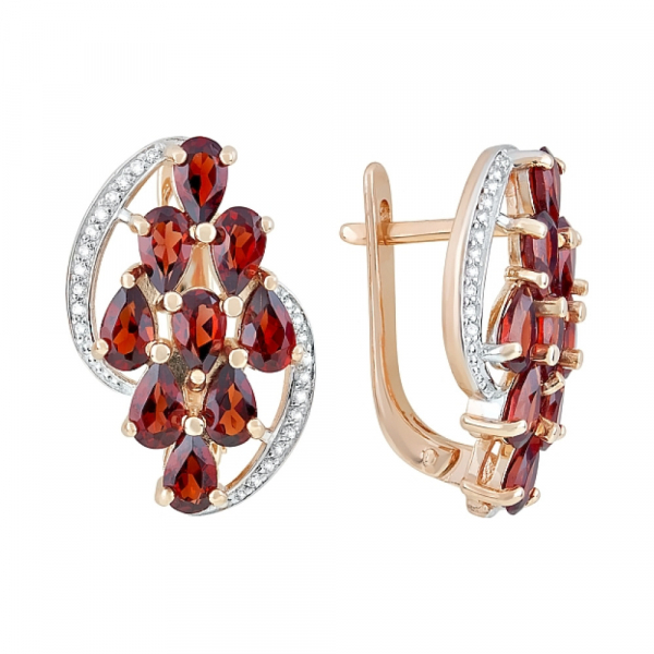 Золотые серьги с гранатом и фианитом № 119575