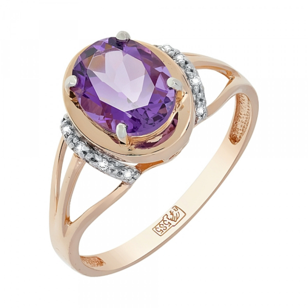 Золотое кольцо с аметистом и фианитом № 113322