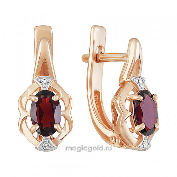 Золотые серьги с гранатом и фианитом № 159640