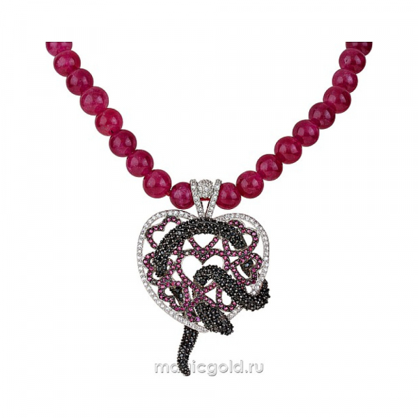 Ожерелье с агатом, фианитом и чернением № 133599