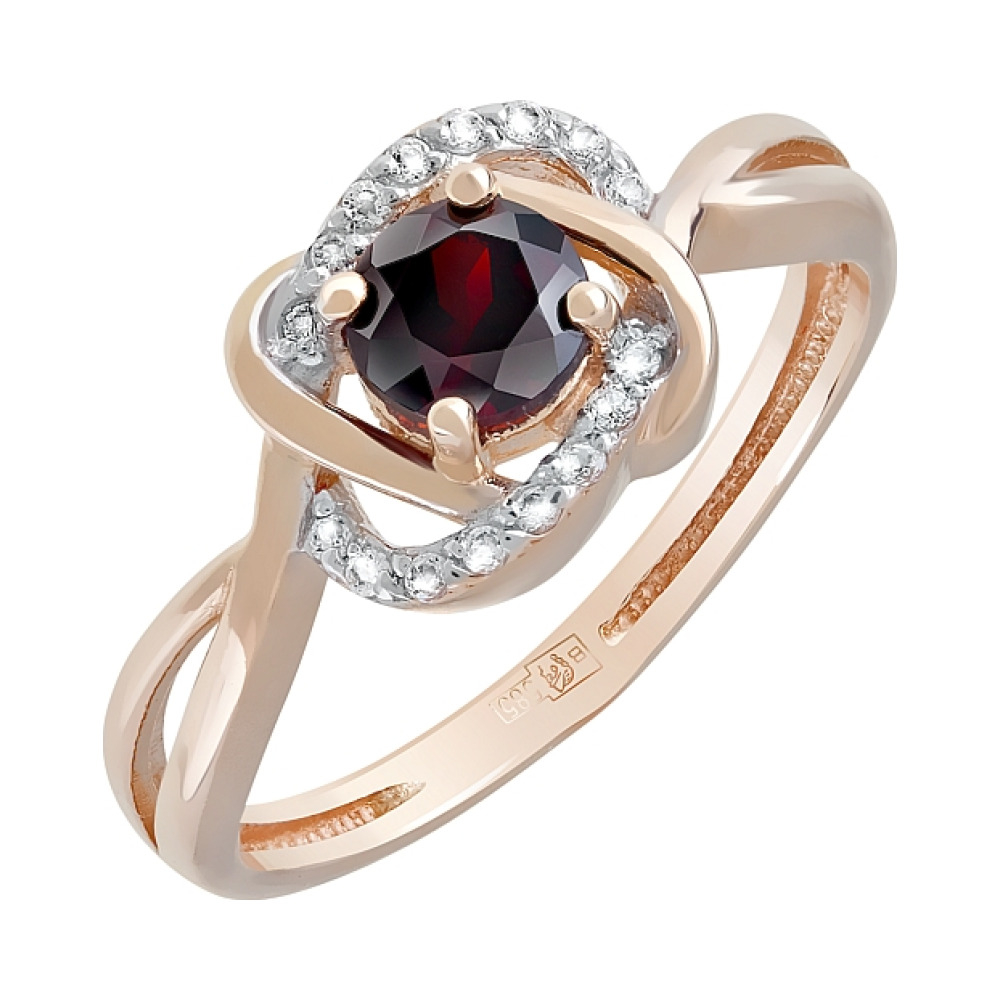 Золотое кольцо с гранатом и фианитом № 120889