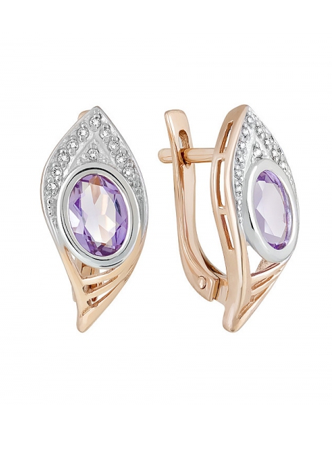 Золотые серьги с аметистом и фианитом № 122898