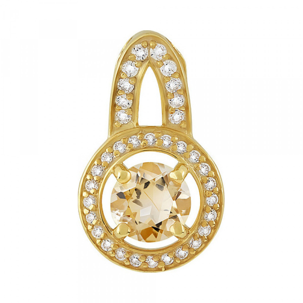 Серебряная подвеска с цитрином  фианитом и золотым покрытием № 133964