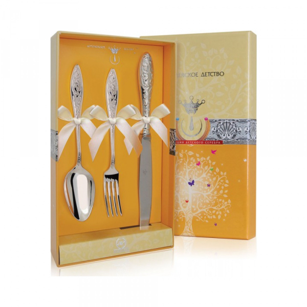 Набор детских серебряных столовых приборов «Морозко» с ножом