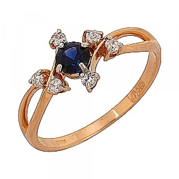 Золотое кольцо с сапфиром и фианитом № 69239