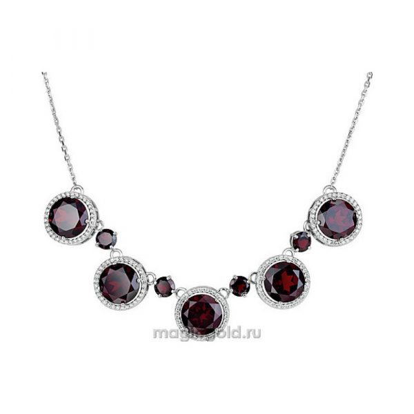 Серебряное колье с гранатом и фианитом № 132992