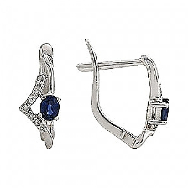 Золотые серьги с бриллиантом и сапфиром № 81924