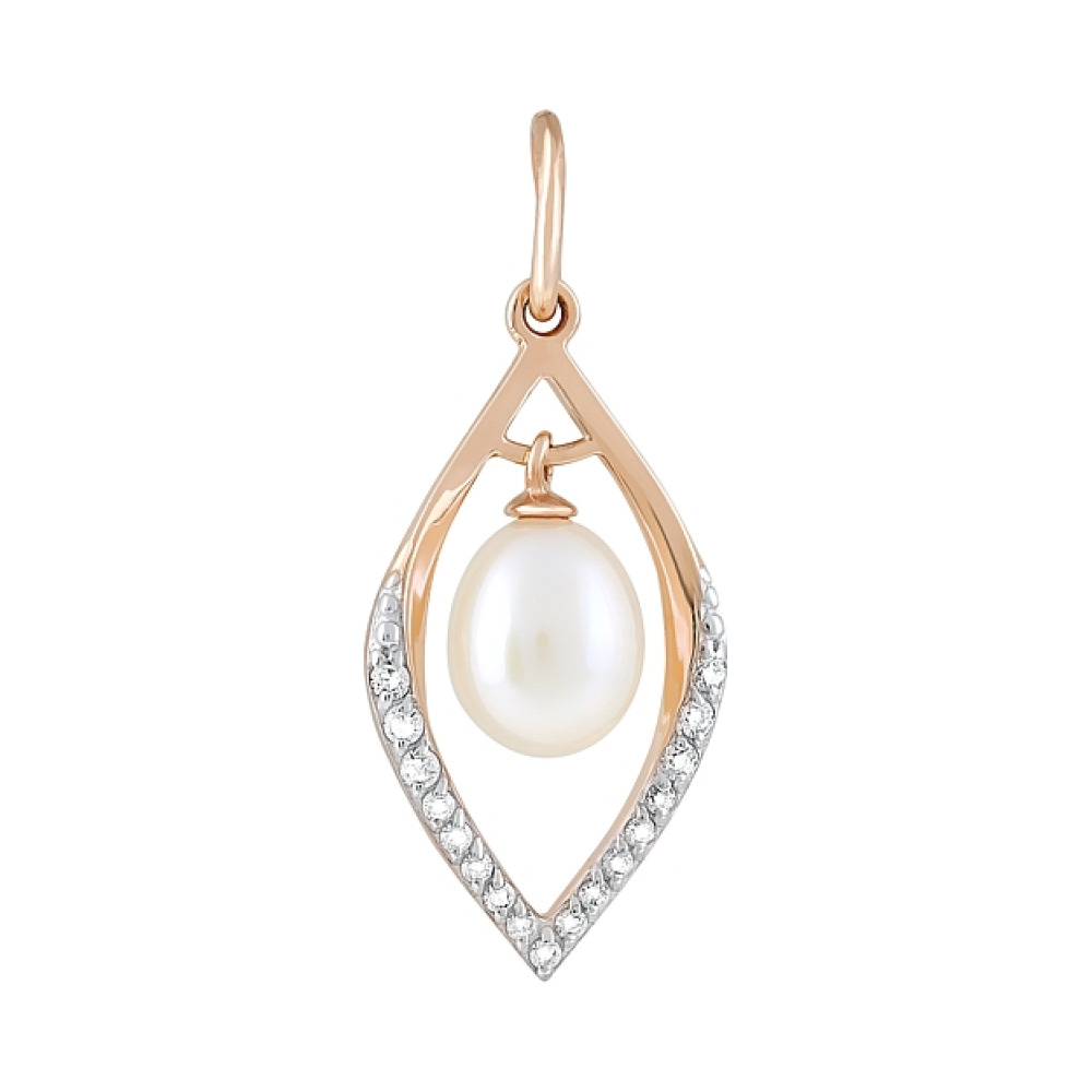 Золотая подвеска с жемчугом и фианитом № 120738