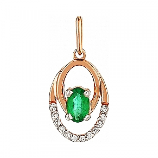 Золотая подвеска с бриллиантом и изумрудом № 98749