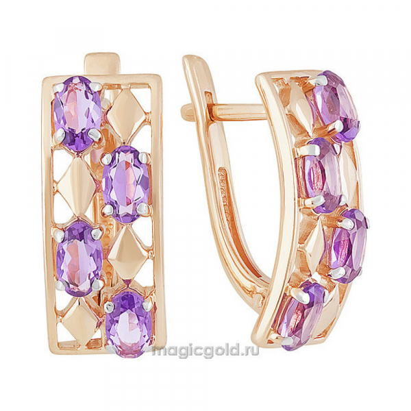 Золотые серьги с аметистом № 141866