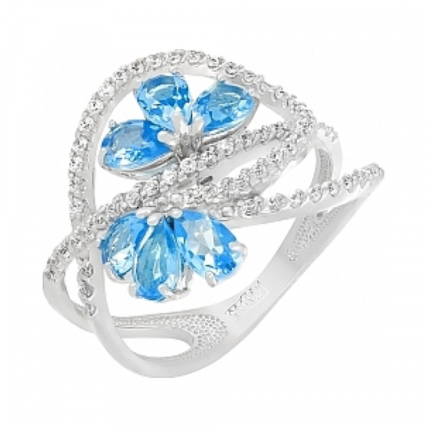 Золотое кольцо с топазом и фианитом № 100589