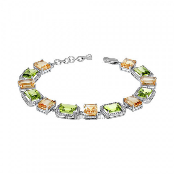 Серебряный браслет с полудраг. вставками и фианитом № 137834